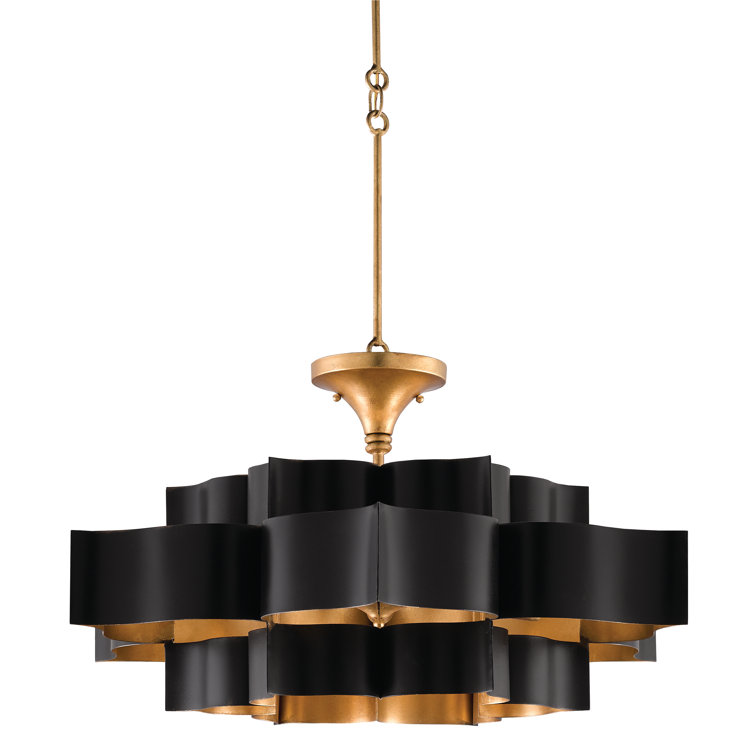 Satin Black and Contemporary Gold Leaf 6-Light Adjustable Chandelier