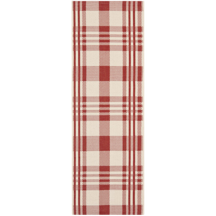 Elegant Courtyard Red & Bone 27" Non-Slip Synthetic Area Rug
