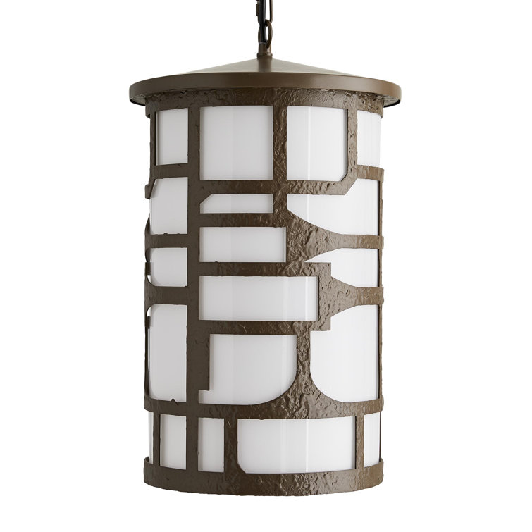 Aged Brass and Opal Glass Outdoor Pendant Light