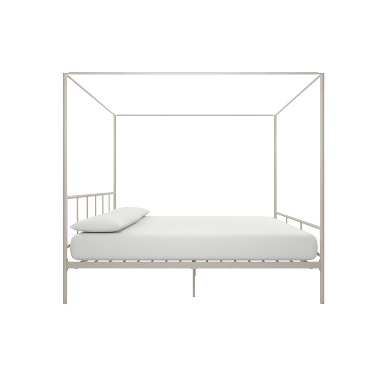 Marion Queen White Metal Canopy Platform Bed with Headboard