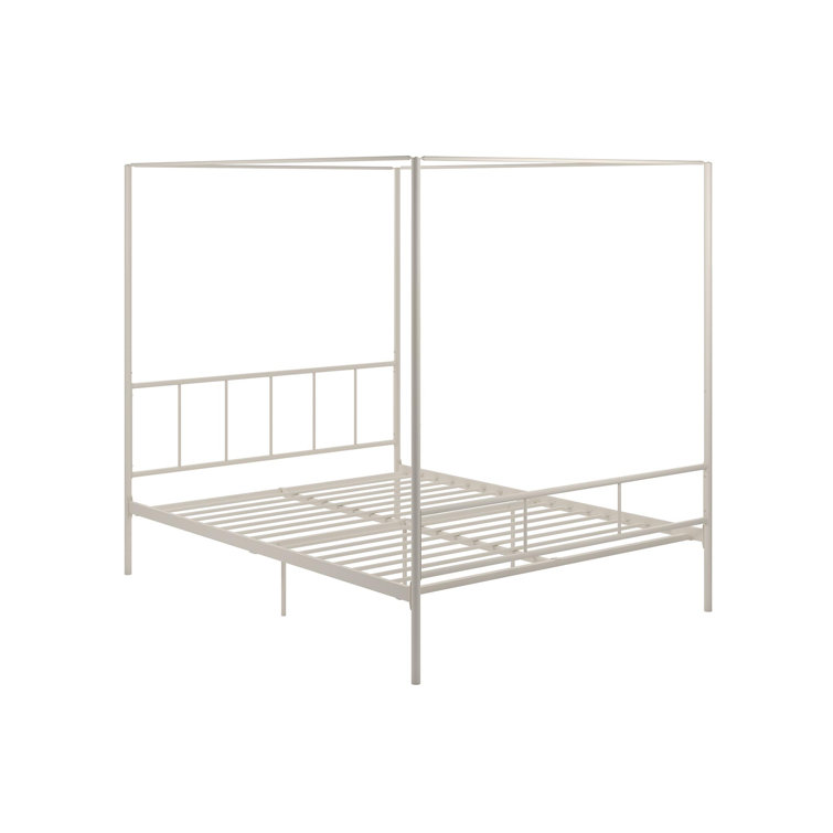 Marion Queen White Metal Canopy Platform Bed with Headboard