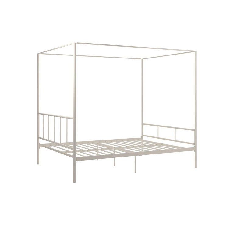 Marion Queen White Metal Canopy Platform Bed with Headboard
