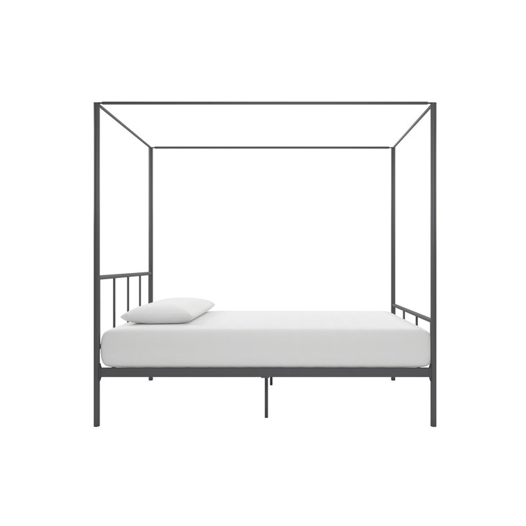 King Size Dark Gray Metal Canopy Platform Bed with Headboard