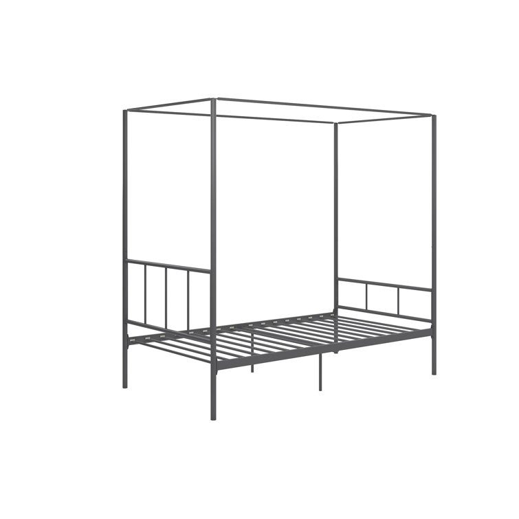 King Size Dark Gray Metal Canopy Platform Bed with Headboard