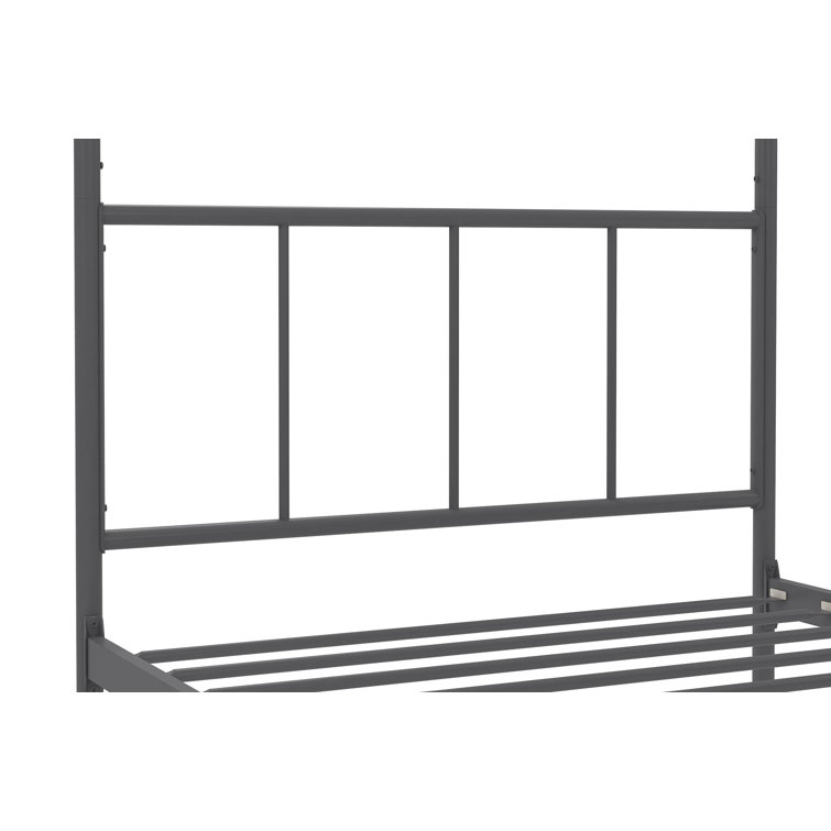 King Size Dark Gray Metal Canopy Platform Bed with Headboard