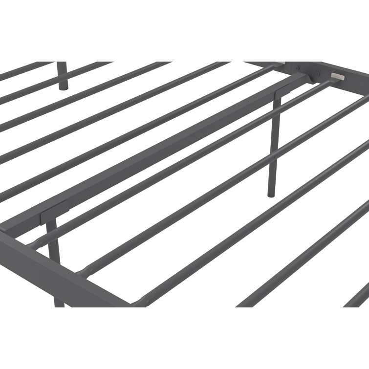King Size Dark Gray Metal Canopy Platform Bed with Headboard