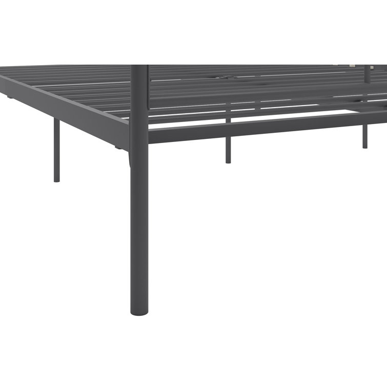 King Size Dark Gray Metal Canopy Platform Bed with Headboard