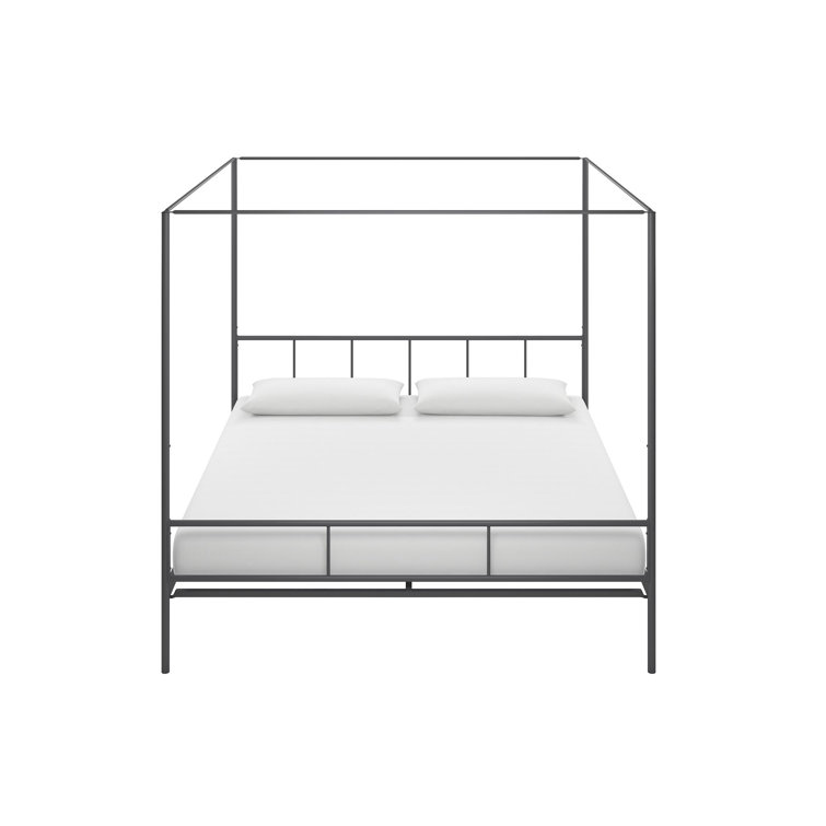 King Size Dark Gray Metal Canopy Platform Bed with Headboard