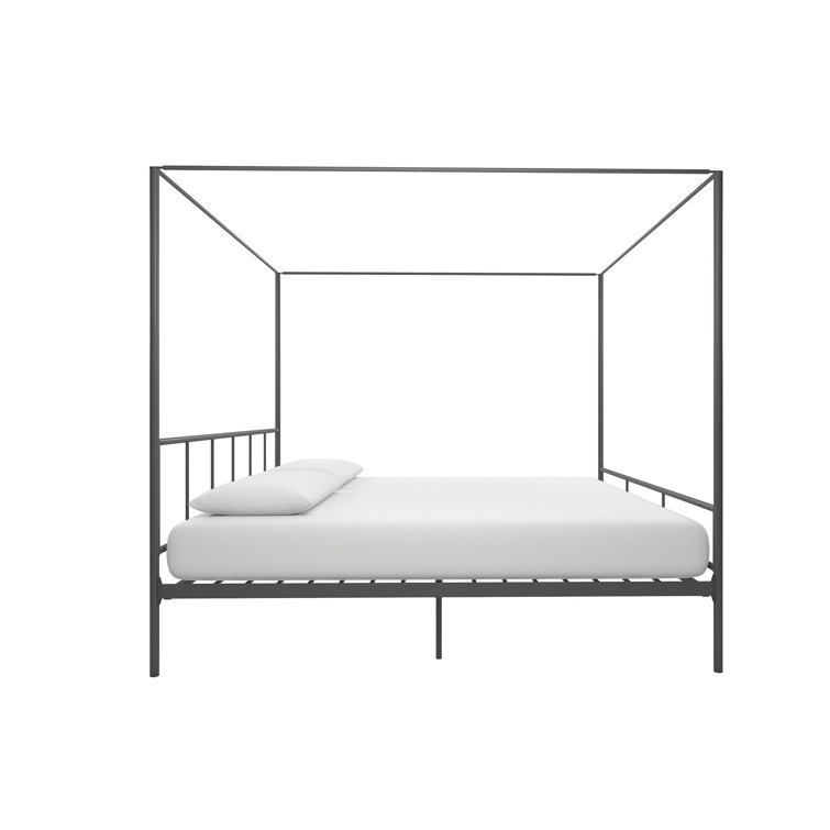 King Size Dark Gray Metal Canopy Platform Bed with Headboard