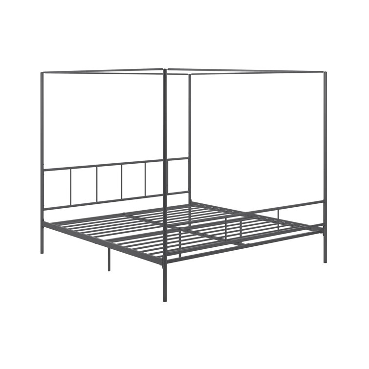 King Size Dark Gray Metal Canopy Platform Bed with Headboard
