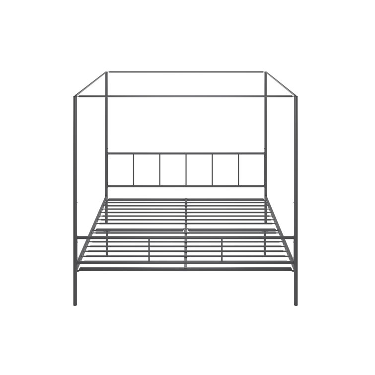 King Size Dark Gray Metal Canopy Platform Bed with Headboard