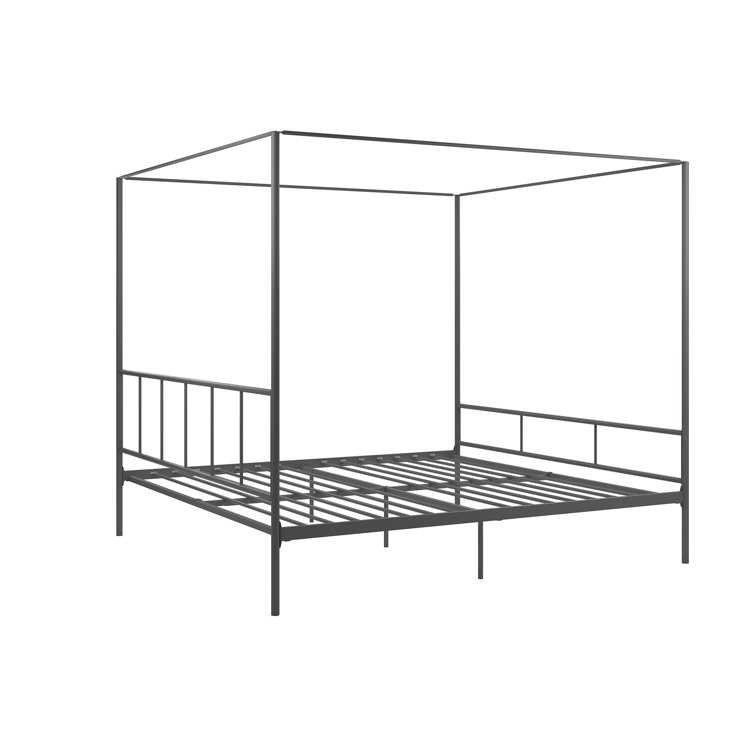 King Size Dark Gray Metal Canopy Platform Bed with Headboard