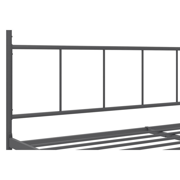 King Size Dark Gray Metal Canopy Platform Bed with Headboard