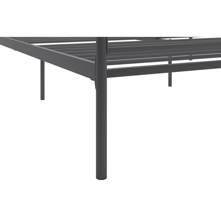 King Size Dark Gray Metal Canopy Platform Bed with Headboard