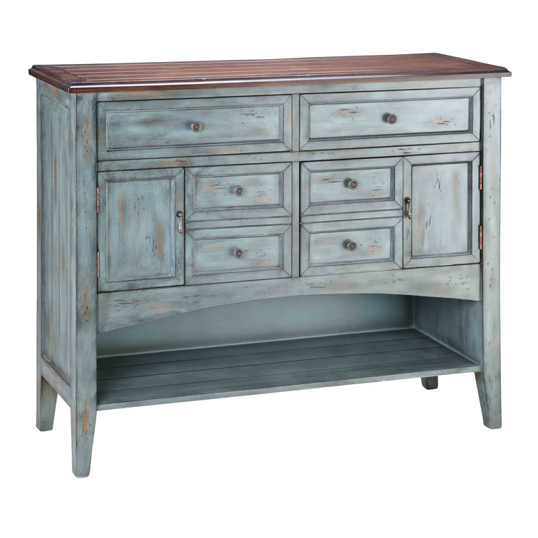 46'' Blue Hand-Painted Rustic Sideboard with Wood Top