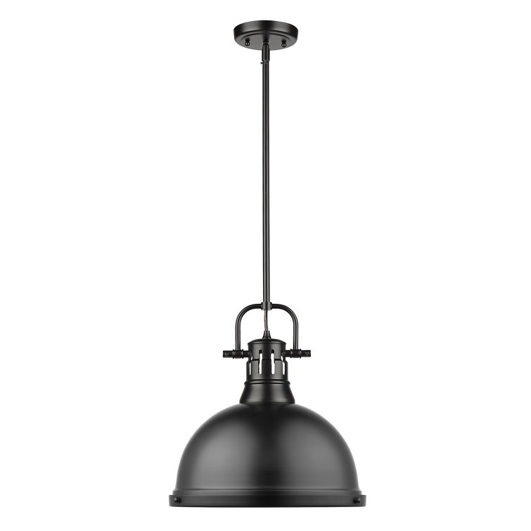 Matte Black Single Light Dome Pendant with Glass Shade