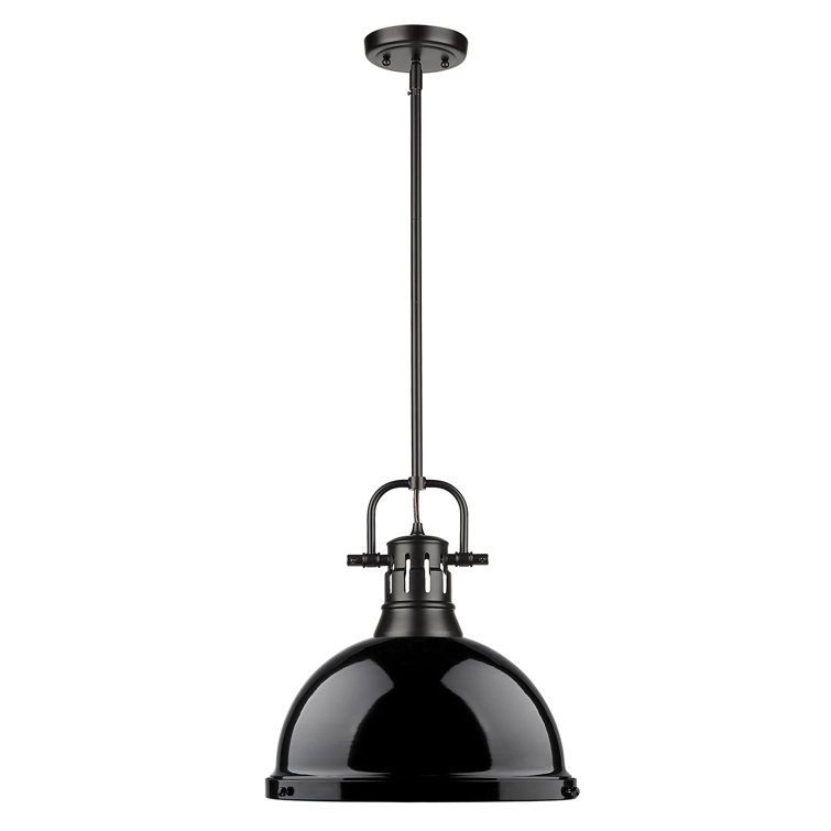 Matte Black Steel and Glass Single Light Dome Pendant