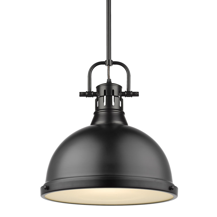 Matte Black Single Light Dome Pendant with Glass Shade