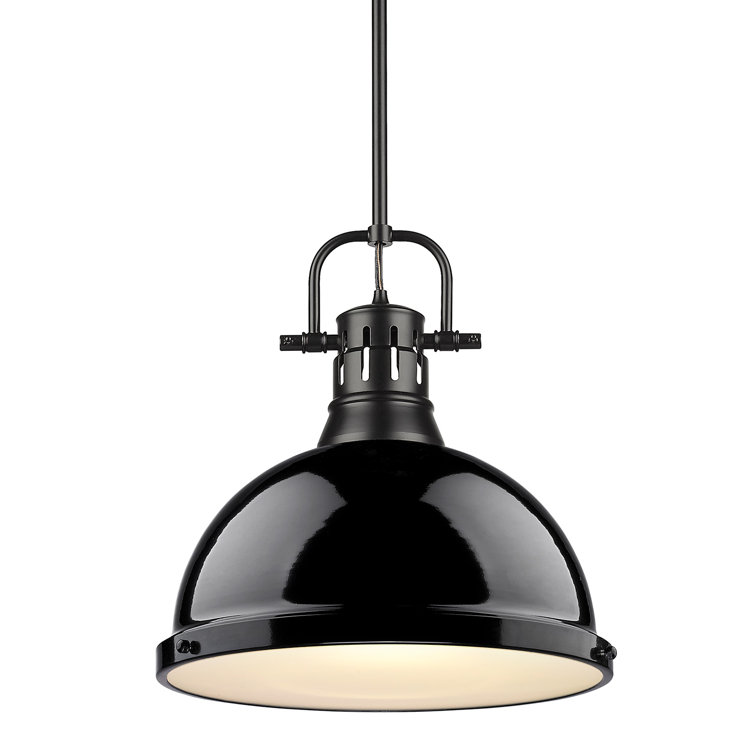 Matte Black Steel and Glass Single Light Dome Pendant
