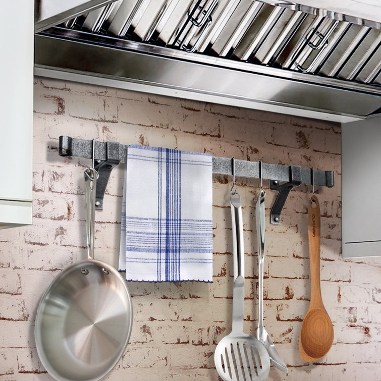 48" Hammered Steel Wall-Mounted Kitchen Pot Rack