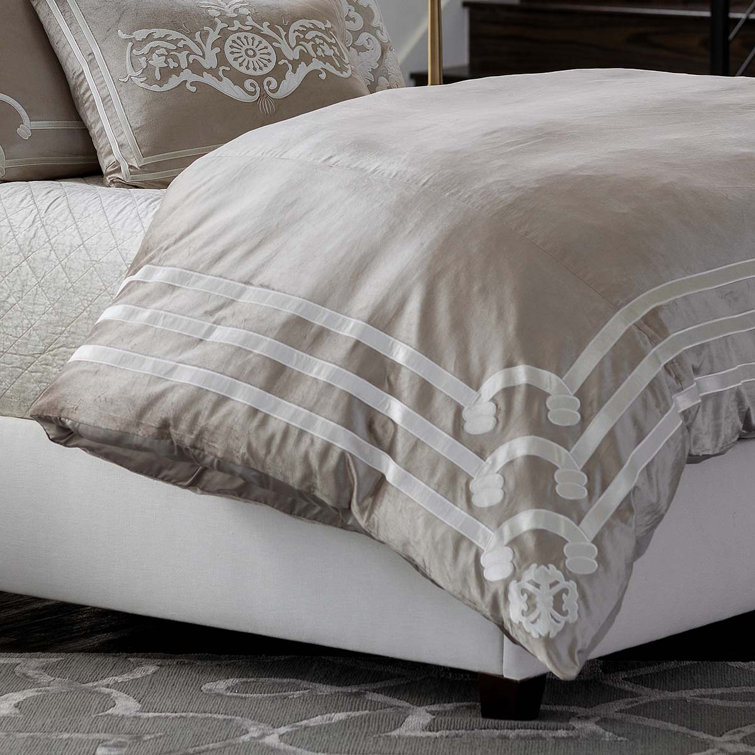 Angie Luxurious Champagne & Ivory Velvet King Duvet Cover