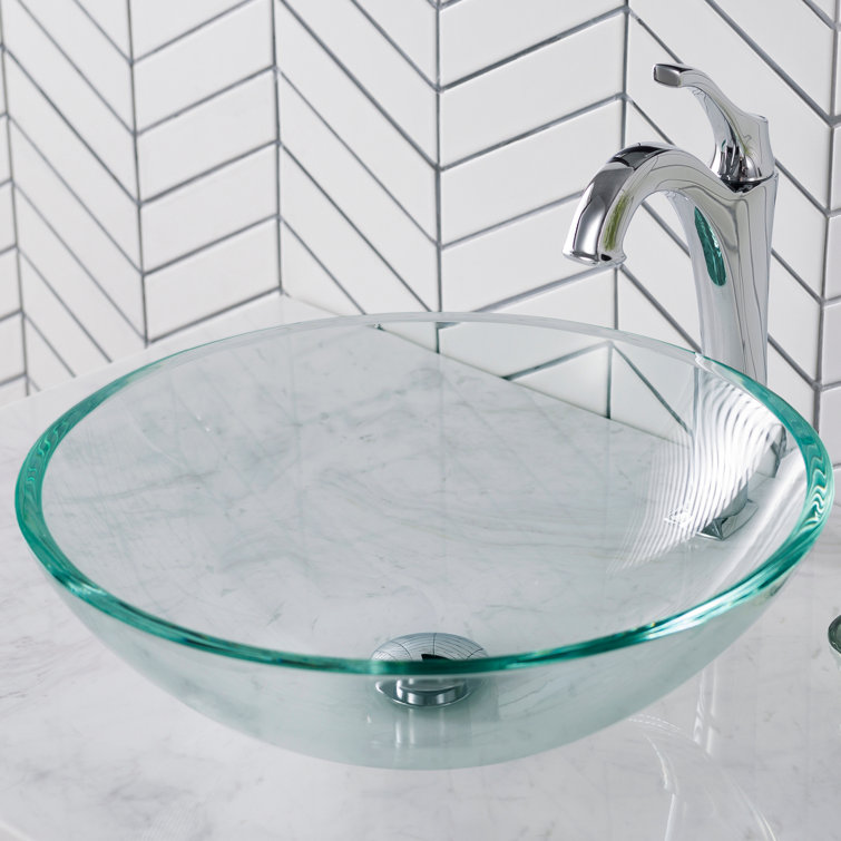 16.5-inch Clear Glass Vessel Sink with Chrome Faucet