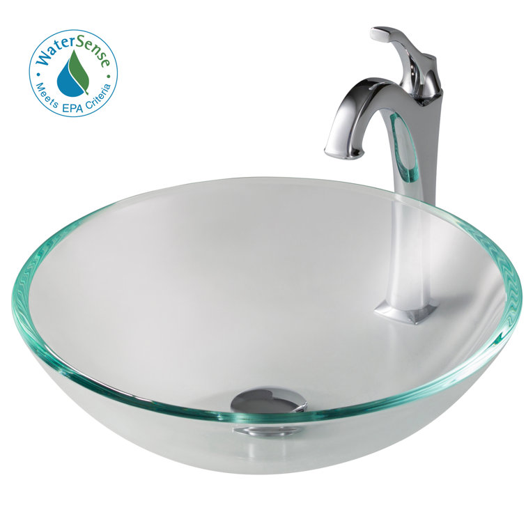 16.5-inch Clear Glass Vessel Sink with Chrome Faucet