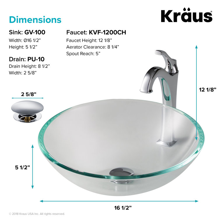 16.5-inch Clear Glass Vessel Sink with Chrome Faucet