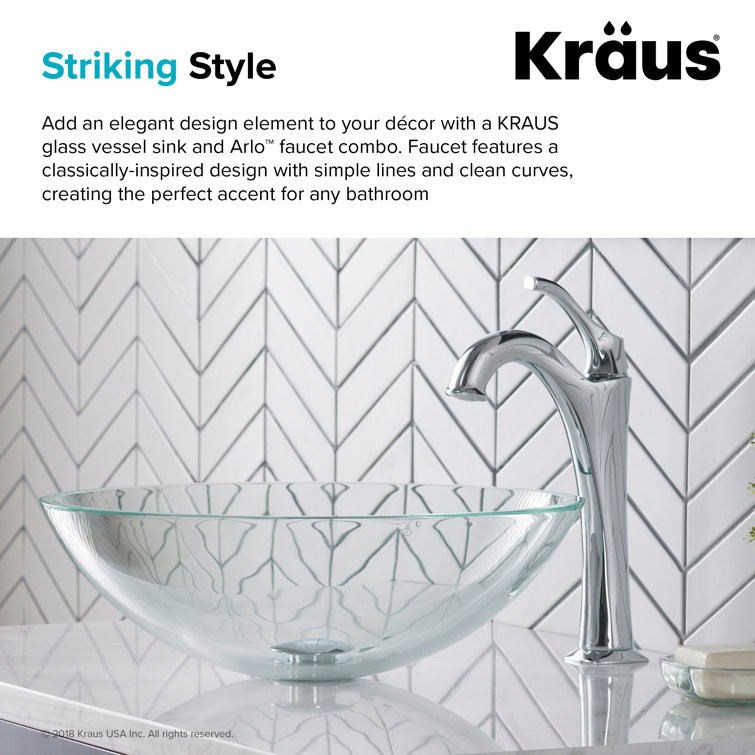 16.5-inch Clear Glass Vessel Sink with Chrome Faucet