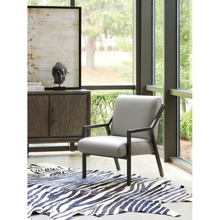 Gray Leather Mid-Century Modern Accent Chair