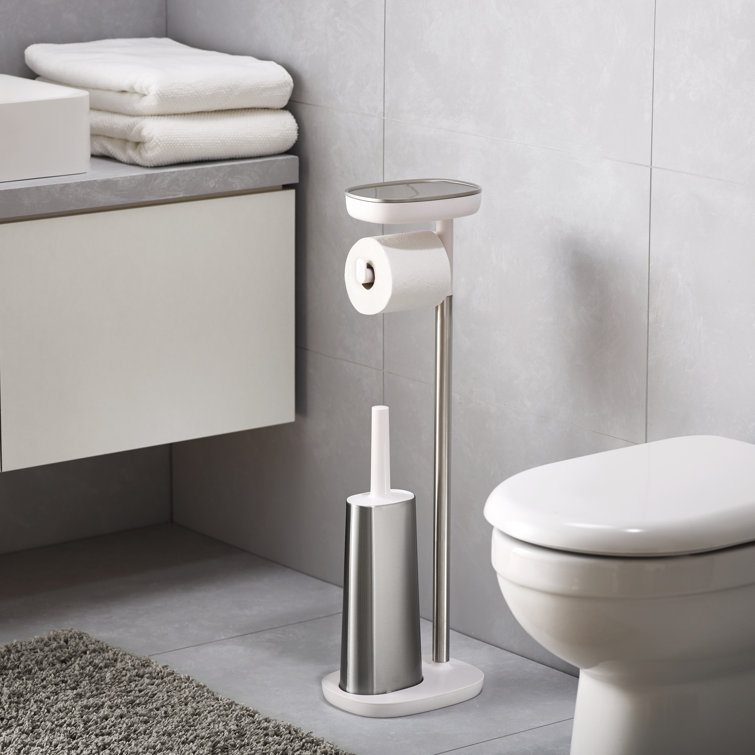Stainless Steel Free Standing Toilet Paper Holder with Brush