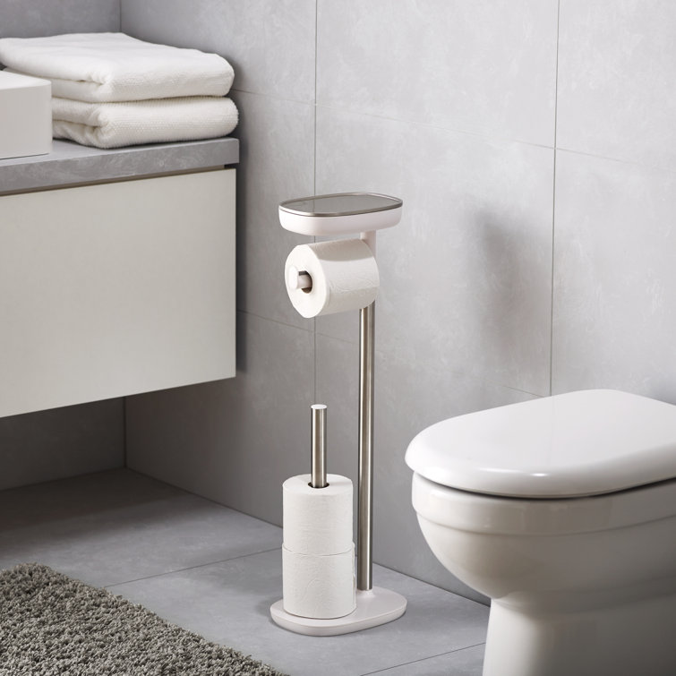 Stainless Steel Freestanding Toilet Paper Holder with Dual-Purpose Shelf