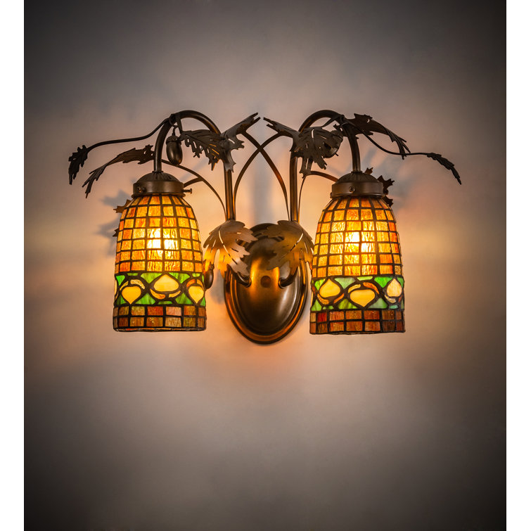 Antique Copper Oak Leaf Two-Light Wall Sconce