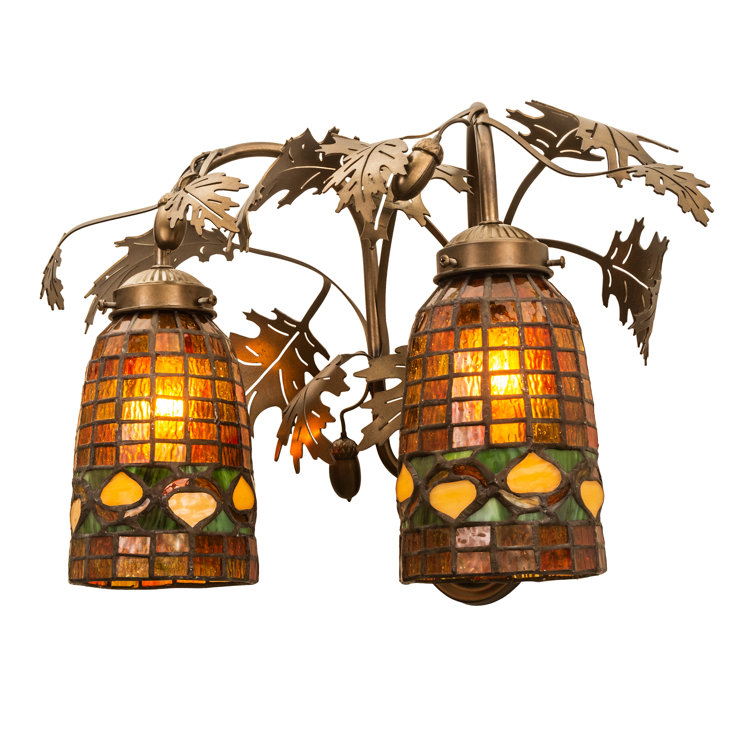 Antique Copper Oak Leaf Two-Light Wall Sconce