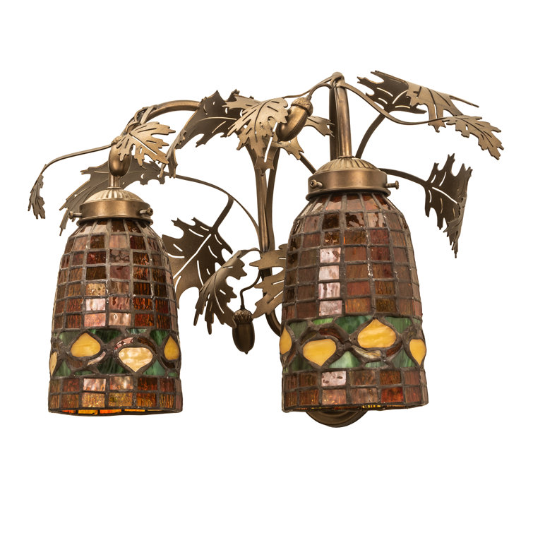 Antique Copper Oak Leaf Two-Light Wall Sconce