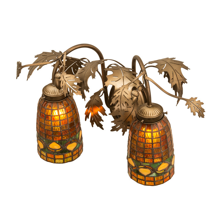 Antique Copper Oak Leaf Two-Light Wall Sconce