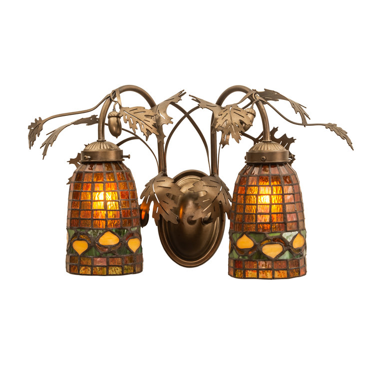 Antique Copper Oak Leaf Two-Light Wall Sconce