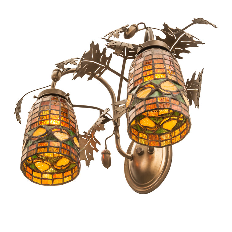 Antique Copper Oak Leaf Two-Light Wall Sconce