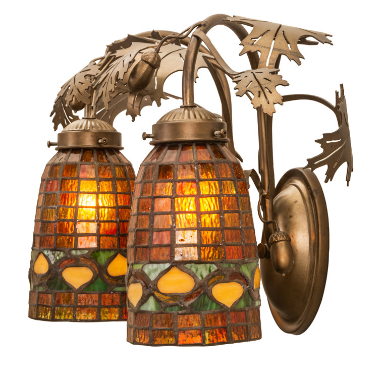 Antique Copper Oak Leaf Two-Light Wall Sconce