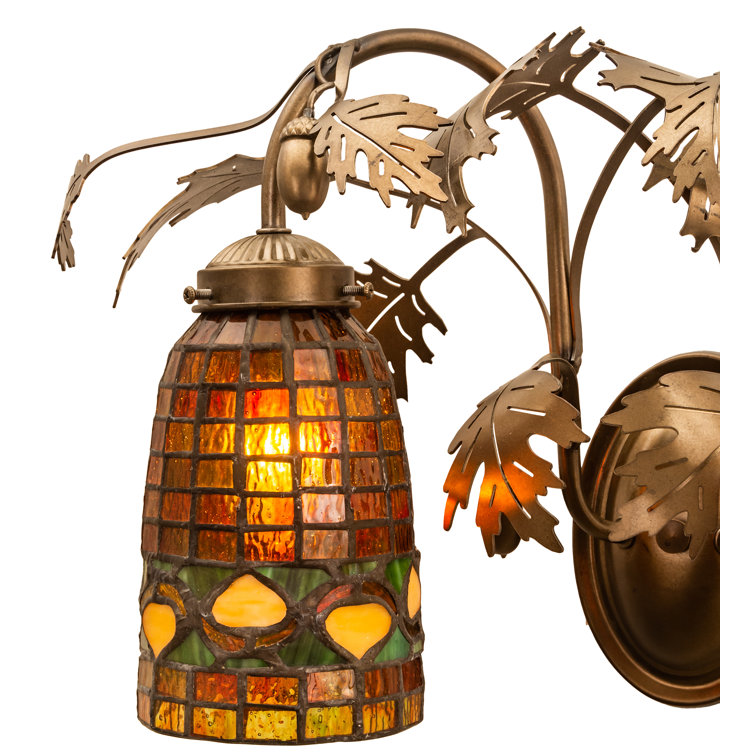 Antique Copper Oak Leaf Two-Light Wall Sconce