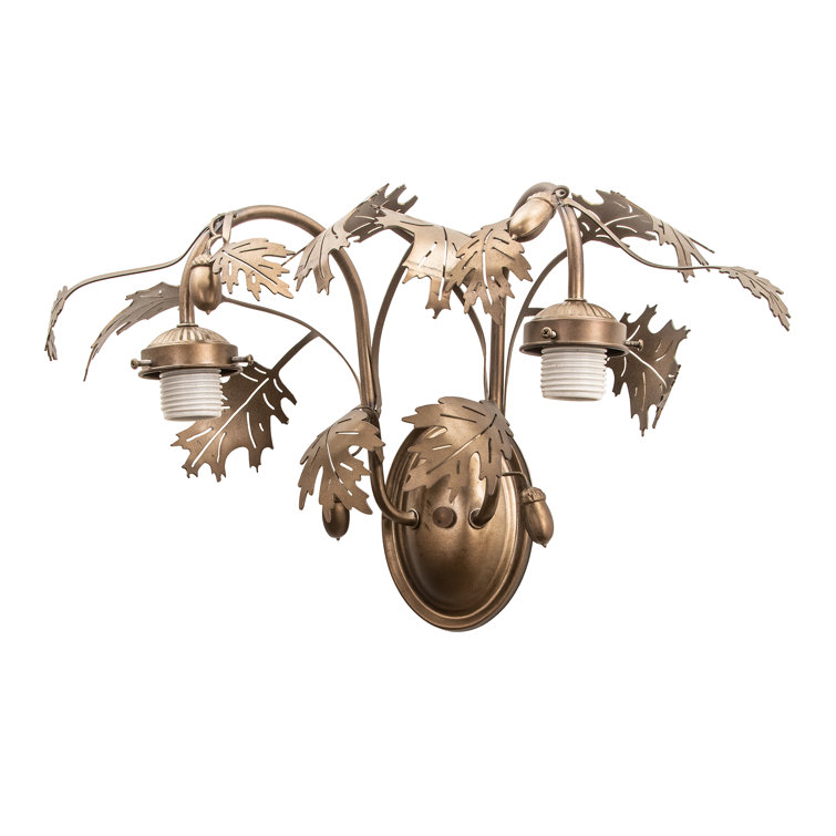 Antique Copper Oak Leaf Two-Light Wall Sconce