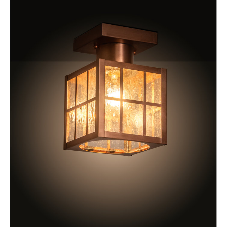 Antique Copper Clear Glass Square Lantern Flush Mount