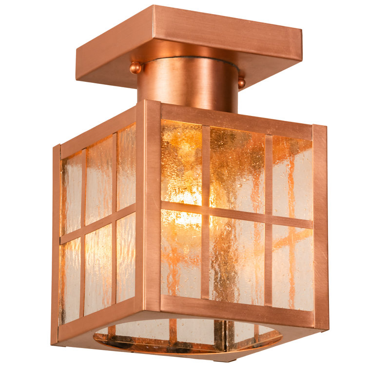Antique Copper Clear Glass Square Lantern Flush Mount