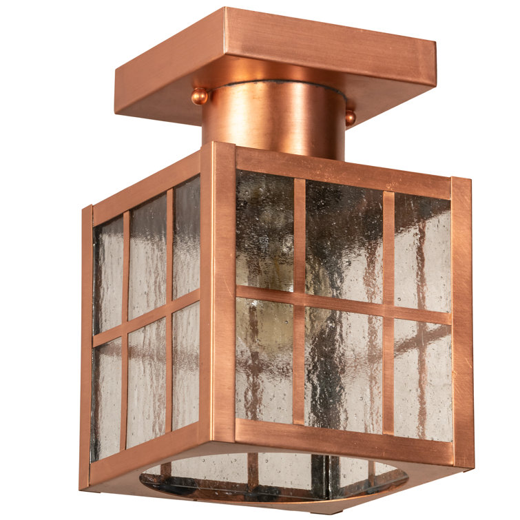 Antique Copper Clear Glass Square Lantern Flush Mount