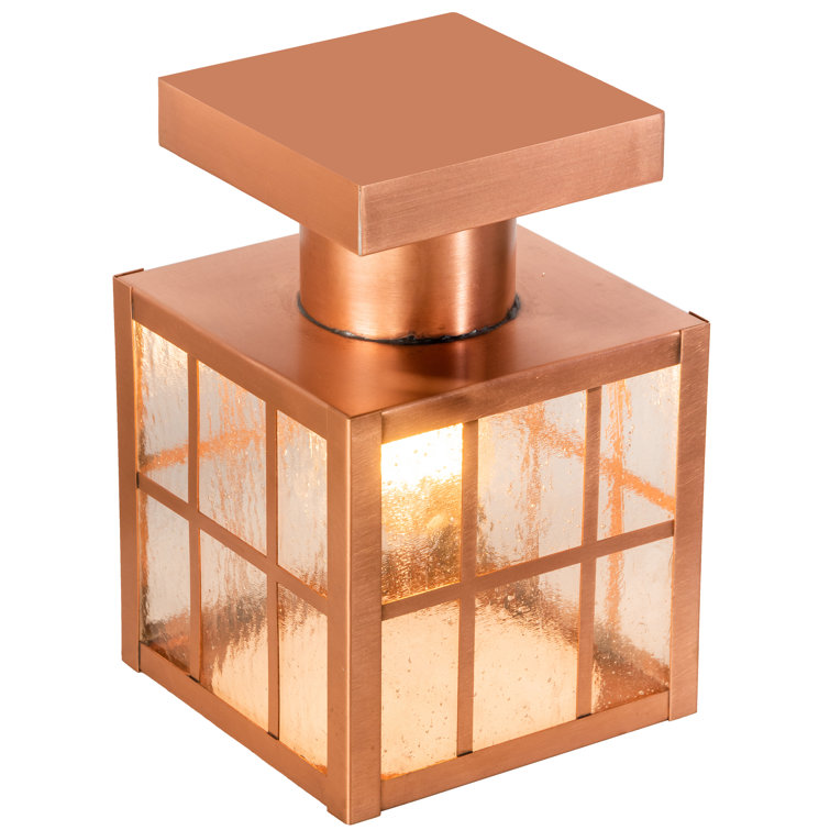 Antique Copper Clear Glass Square Lantern Flush Mount