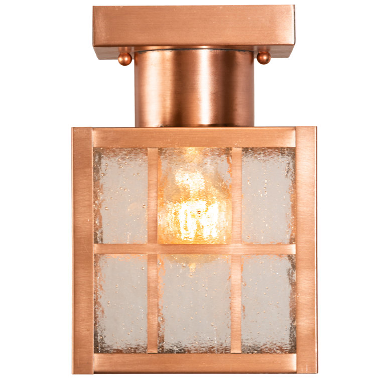Antique Copper Clear Glass Square Lantern Flush Mount