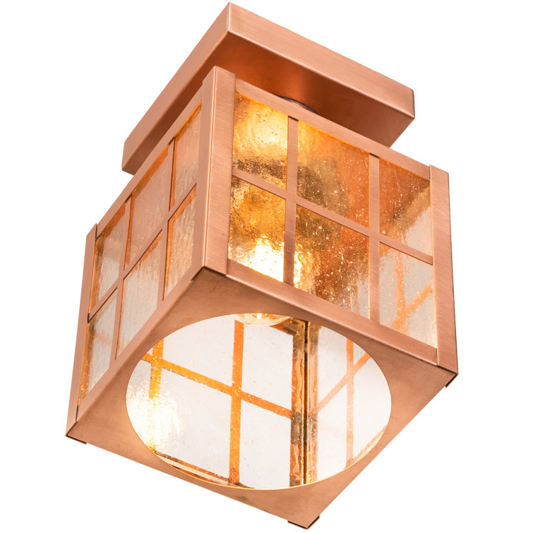 Antique Copper Clear Glass Square Lantern Flush Mount