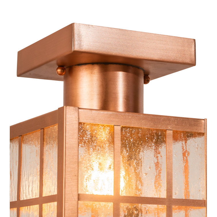 Antique Copper Clear Glass Square Lantern Flush Mount