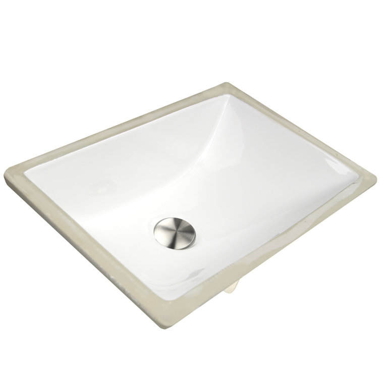 White Ceramic Rectangular Undermount Bathroom Sink with Overflow