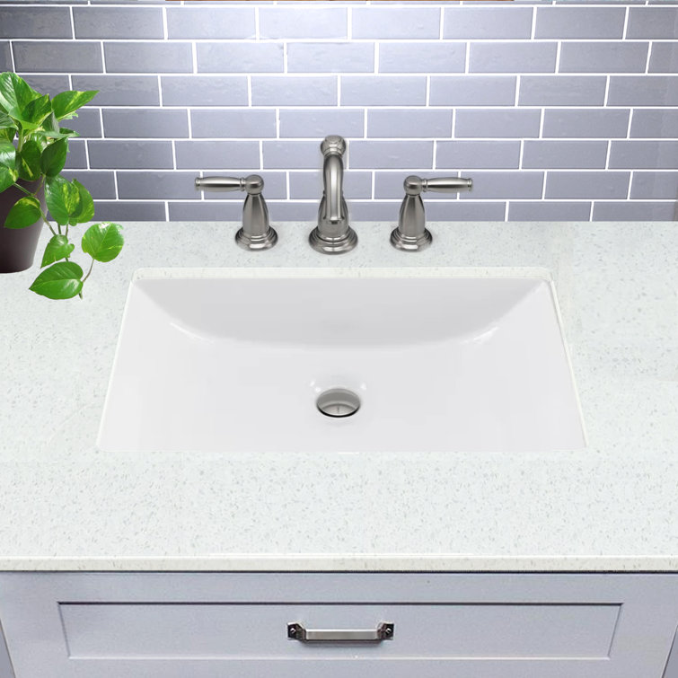 White Ceramic Rectangular Undermount Bathroom Sink with Overflow